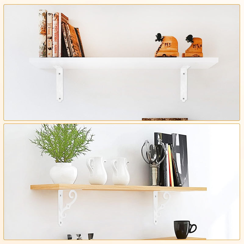 M METERXITY 6-Pack Shelf Brackets, 5 Inch Long L Shape Iron Wall Mount Shelf Support Bracket with Mounting Hardware 120 lbs Load Capacity for Home/Kitchen/DIY Decorative [White]