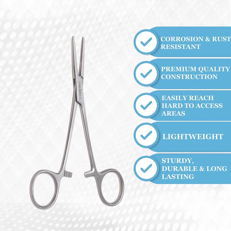 Half Serrated Locking Hemostat Forceps 5.5" (14cm) Straight, Ideal for Ideal for Hobby Tools, Electronics, Fishing, Nurse, Premium Quality (Satin Premium) Satin Premium