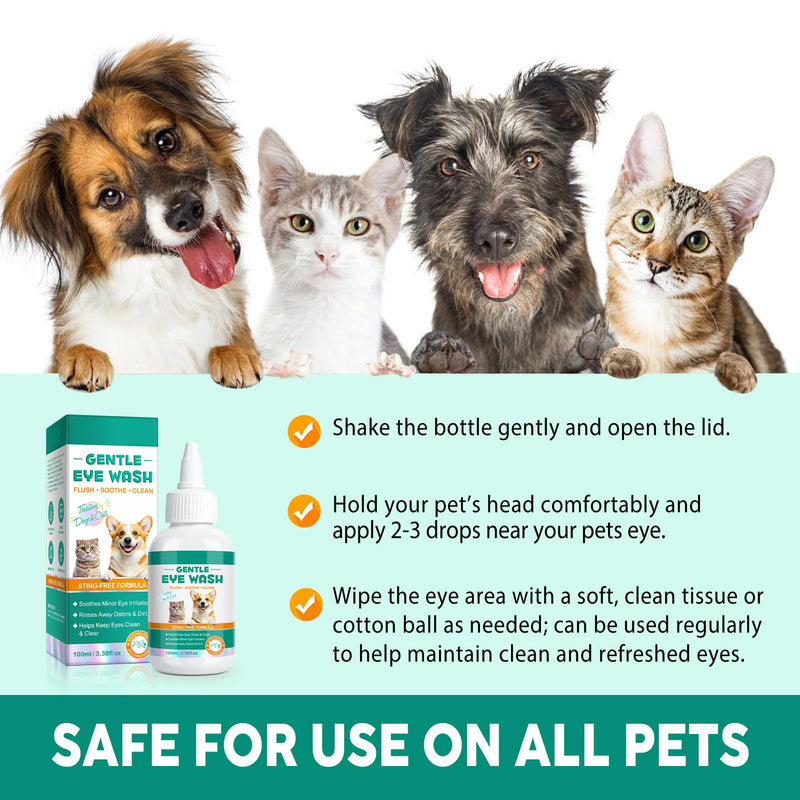 Pet Dog Eye Drops, Eye Drops for Dogs & Cats, Eye Drops and Wash for Pets, Soothes Irritation, Moisturizes Dry Eyes, Safe & Gentle Formula Daily Pet Care 100ml