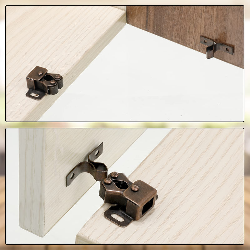 Bonuci Cabinet Door Latch and Catch Hardware Roller Catch Double Roller Catch Cabinet Latches with Spear Strike Catch for Cabinet Closet Doors Kitchen(Brown Antique Copper, 20 Pcs) Brown Antique Copper