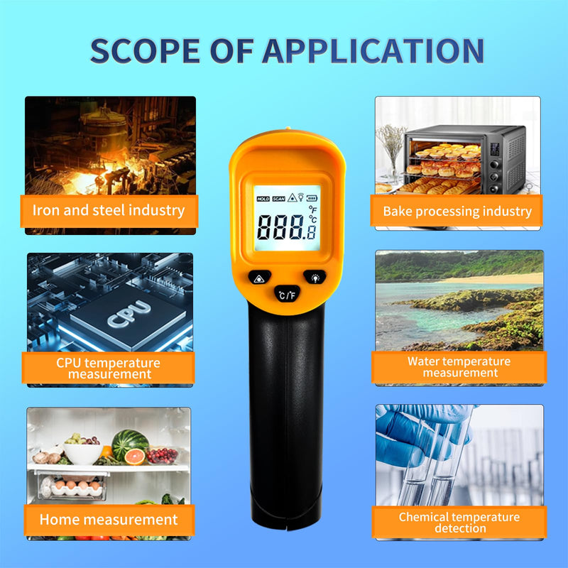 Digital Infrared Thermometer Gun & Meat Thermometer for Cooking,BBQ,Pizza Oven,-58℉~1112℉ Ir Thermometer,Handheld Non Contact Heat Laser Temperature Gun (Not for Human)