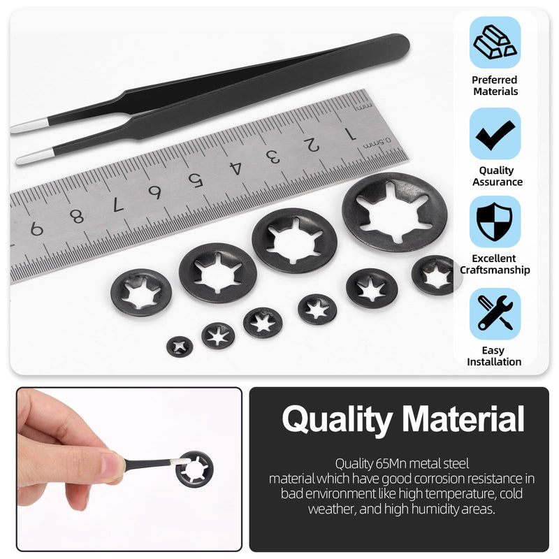 Glarks 351pcs 65Mn-Steel Internal Tooth Star Lock Washers Assortment Kit M2 M2.5 M3 M4 M5 M6 M8 M10 M12 Quick Speed Locking Washers Push on Locking Washers