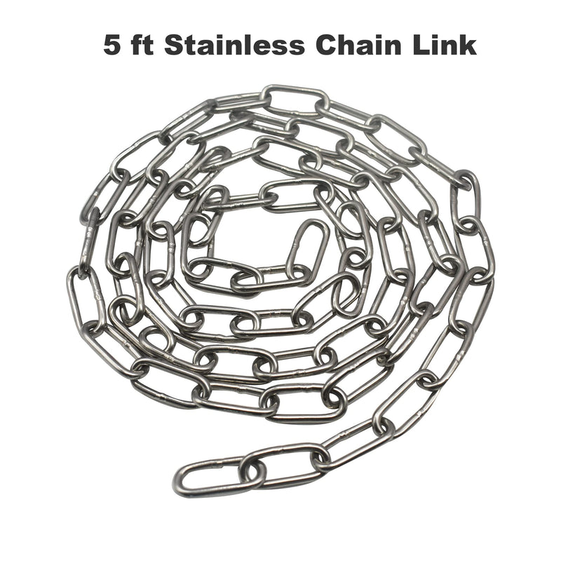 304 Stainless Steel Chain 5/32 in x 5 ft Closed Links Short Chain Weight with 2 Quick Carabiner Hooks Locking Pulling Towing for Outdoor Fence Pet Dog, 1 pcs (4mm x150cm)