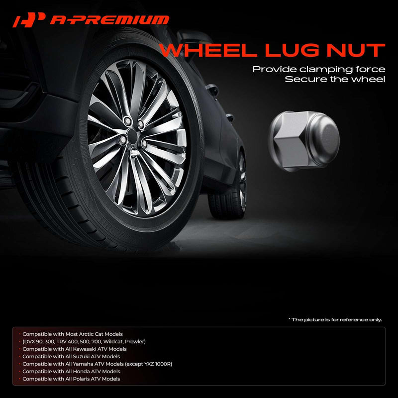 A-Premium Front & Rear M10-1.25 Wheel Lug Nuts, Set of 16 | Compatible with All ATV UTV Models - Arctic Cat ATV & Kawasaki& Suzuki & Yamaha & Honda & Polaris