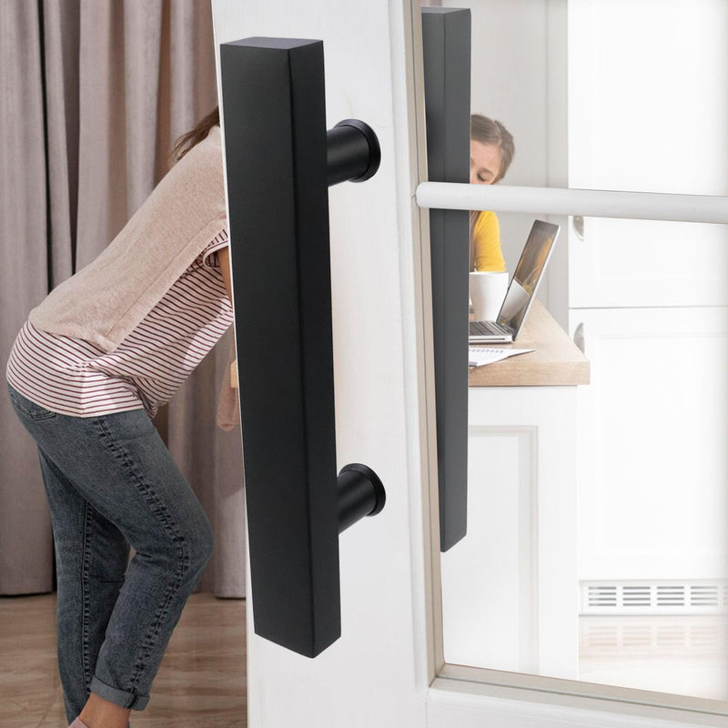 T Tulead Double Sided Push Pull Handles Sliding Door Hardware Barn Door Glass Door Handles Black 7-Inch Hole Centers