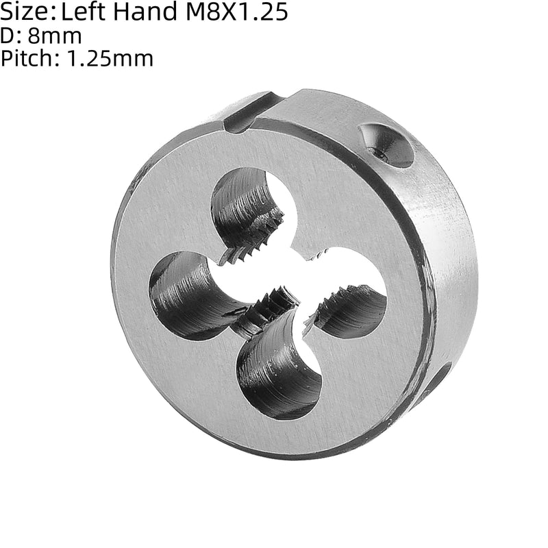 Burkit M8 X 1.25 Tap and Die Set Left Hand, M8 x 1.25 Machine Thread Tap and Round Die M8X1.25 Left Hand