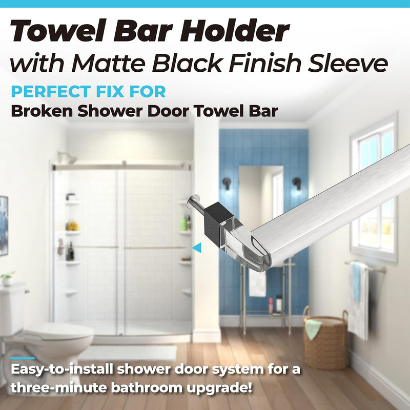 Compatible for Alumax Basco Shower Door Parts, Clear Acrylic Towel Bar Brackets with Nickel Sleeve for Sliding Glass Door Towel Rod Replacement, Set of 2 Black