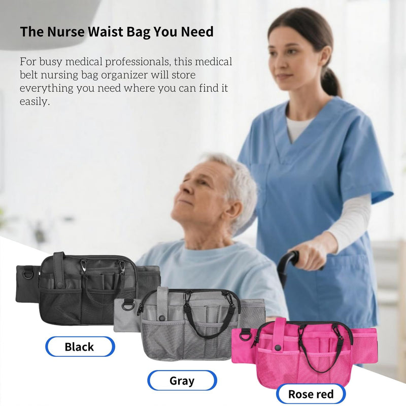 Nursing Waist Bag,Nurse Fanny Pack,Medical Organizer Belt Adjustable Waist Strap/Multi Compartment Suitable for Stethoscopes,Bandage,Scissors and Other Supplies (Black) Black