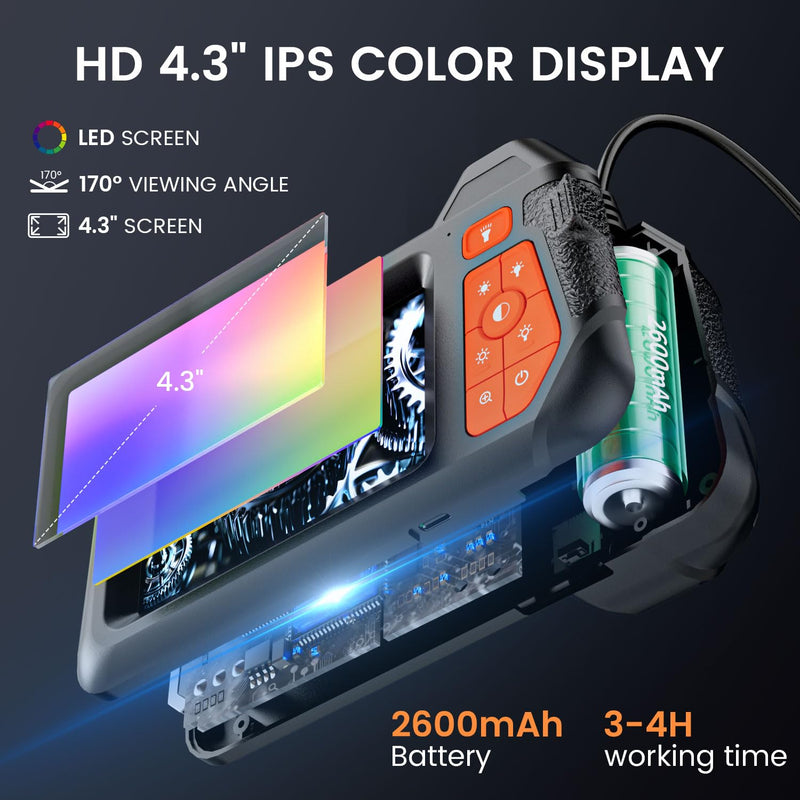 Endoscope Camera with Light: Borescope Inspection Camera - Dual Lens Industrial Endoscope Camera - 1080P HD Flexible Waterproof Bore Scope for Plumbing Automotive Sewer Orange