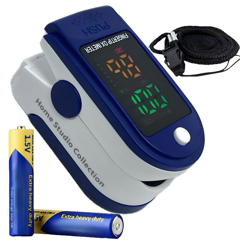 Finger Pulse Oximeter Larger Display Blood Oxygen Monitor with Batteries and Lanyard Included Fingertip Pulse Oximeter Color: Navy Blue