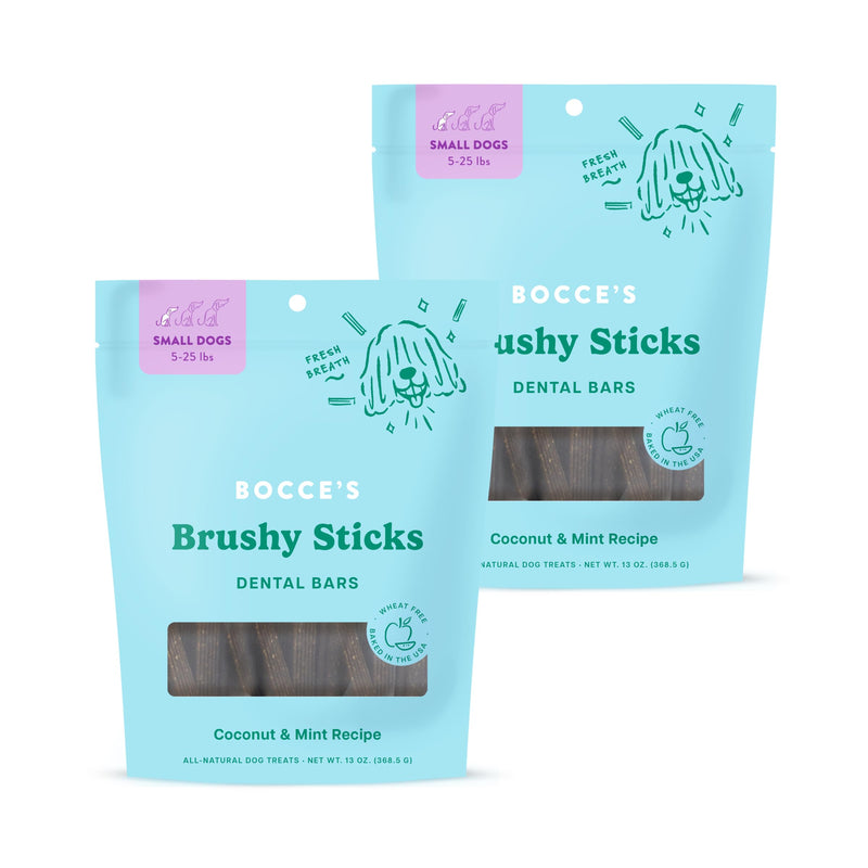 Bocce's Bakery Dental Brushy Sticks for Small Dogs – Natural, Wheat-Free Dental Bars to Support Oral Health & Fresh Breath, Made with Real Ingredients – Coconut & Mint Recipe (2 Pack Bundle) Coconut & Mint - Small Breed (2pk) 6 Ounce (Pack of 2)