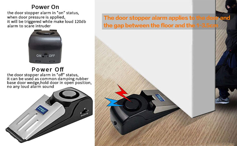 ZZRUI Upgraded Door Stopper Security Alarm,Portable 120 Loud Entrance Alert Door Stop Alarm for Travel Home Apartment House(2 Pack) 2 Pack