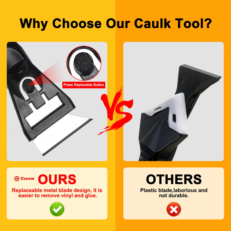 Silicone Caulking Tool Kit, Caulk Remover Tool, Putty Knife Scraper, 3 Glass Glue Corner Scrapers, Grout Removal Tool with Stainless Steel Head for Kitchen Bathroom and Window