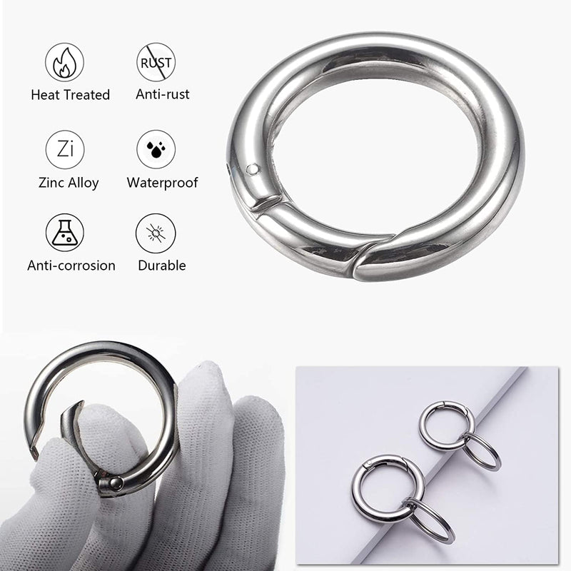 Spring O Rings, Zinc Alloy Round Metal Split Rings Small Clamp Clasp Keyring Buckle for Bag Purse Handbag Strap Craft Od:0.96inch(φ25mm)-16pcs