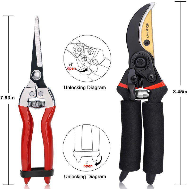 Kynup 3Pack Pruning Shears, Garden Shears, Pruning Shears for Gardening, Gardening Shears, Garden Scissors, Garden Clippers, Gardening Tools with Gloves, Stainless Steel, Soft Grip Handle