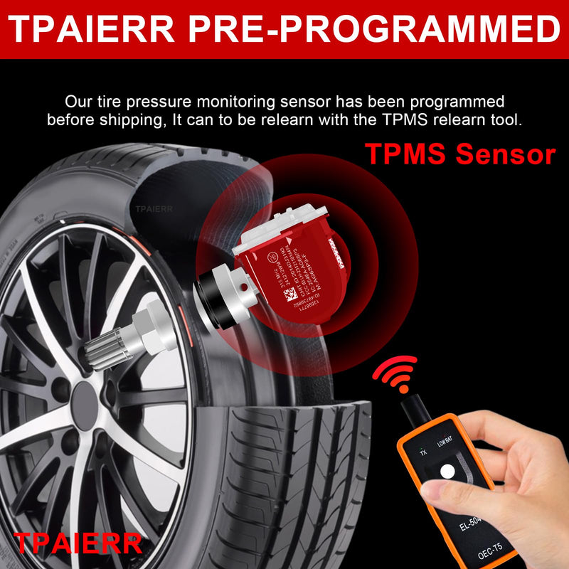 4Pcs TPMS Sensor, 315Mhz OE 13598771 13598772 13586335 13581558 Tire Pressure Monitoring System Compatible with Chevrolet/Chevy/Silverado/GMC/Buick/Cadillac/Pontiac/Hummber Set of 4 (Red) Red