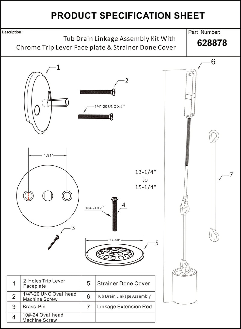 Tub Drain Linkage Assembly with Trip Lever and Strainer Done Cove, Fit for Trip Lever Bath Tub Waste and Overflow Drain by Artiwell With Trip Lever Face Plate and Strainer Cover