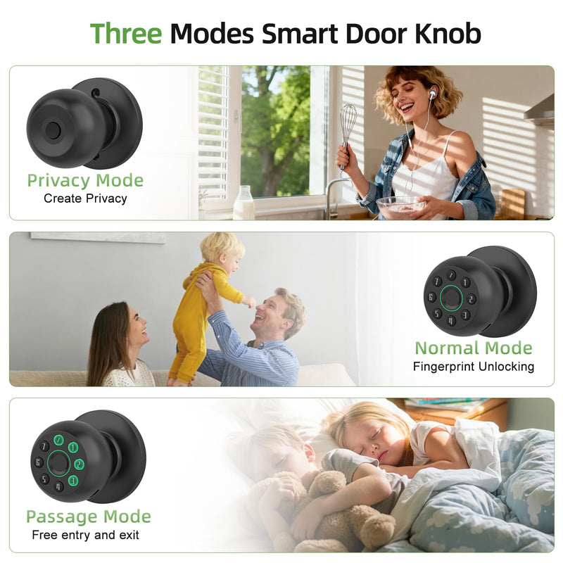 Fingerprint Door Knob, Smart Door Knob, Biometric Door Knob with Code, App Control, Auto Lock, Fingerprint Door Lock,Thumb Print Door Knobs for Bedroom, Office, Apartment