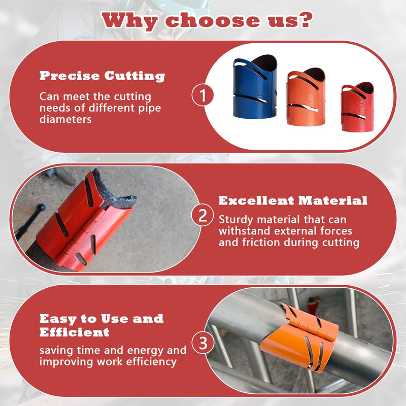 Metal Cutting Guide Kit Includes Sizes: 1-7/8", 2-3/8", 2-7/8" Pipe Cutting Guide Cuts at 45°, 90°, 22.5°, and Saddle Cut, Steel-3Pcs