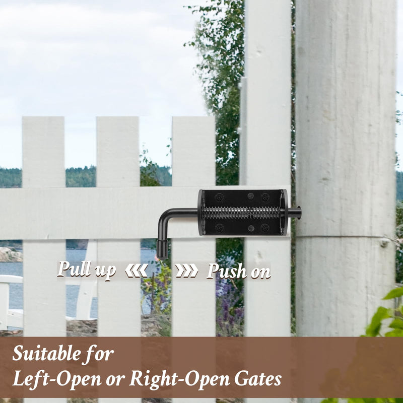 Spring Loaded Gate Latch Pin Barrel Bolt 6in Durable Solid Steel for Shed Doors Wood Metal Gate Black - 2pcs Black Oxide 2pcs
