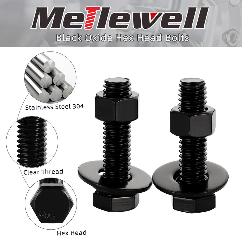 1/4-20 x 1-1/2" Hex Head Screws Bolts, Nuts, Flat & Lock Washers, Fully Threaded, Stainless Steel 18-8, Black Oxide Finish, 8 Sets 1/4-20 x 1-1/2"
