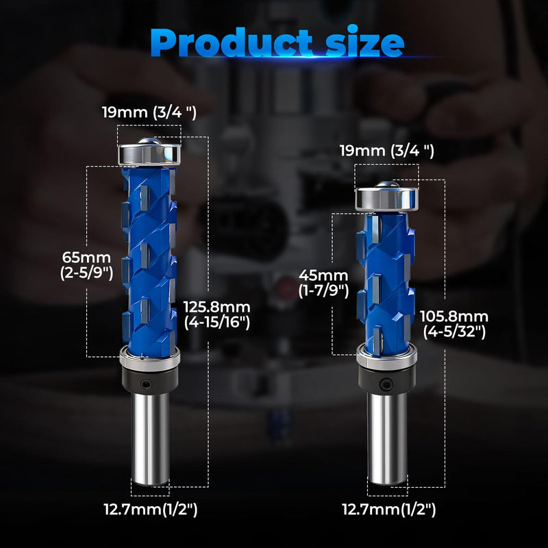 2PCS 1/2" Shank Flush Trim Router Bit Set Double Bearings Flush Trim Bit Trimming Tool Woodworking Milling Cutter Tool Router Template Bit for Wood MDF
