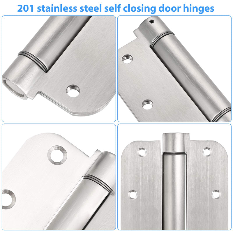 3.5'' Self-Closing Door Hinges 3.5 Inch x 3.5 Inch Spring Hinges Stainless Steel Adjustable Door Hinges Auto Closing with 5/8" Radius Corners (3.5'' 3pack, Silver) 3.5'' 3 Pack