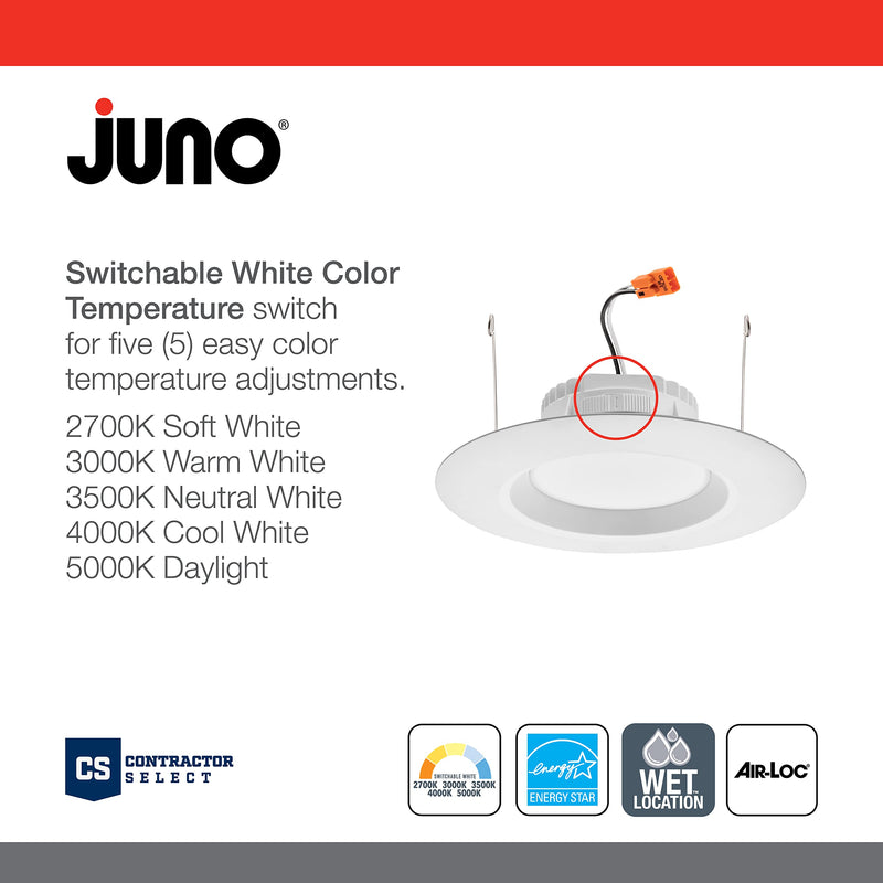 Juno RB56 SWW5 MW M6 RetroBasics Downlight Trim Kit, Switchable LED White, Baffle Trim, Switchable CCT, 2700K, 3000K, 4000K, and 5000K, 5- to 6-Inch, Matte White