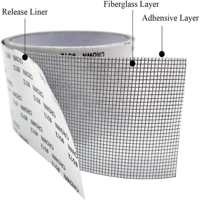 Window Screen Repair Tape, 2"x80" Screen Repair Kit for Window Door Tears Holes, Strong Adhesive Screen Patch Fiberglass Screen Tape Mesh Repair (Grey) 2in x 80in Grey