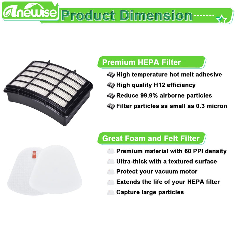 Filter Replacement for Shark Navigator Lift Away Deluxe Professional Vacuum ZU503AMZ NV350 NV351 NV352 NV355 NV357 NV360 NV370 UV440 UV540, Parts XFF350 & XHF350, 1 HEPA + 2 Pre-Felt Filters