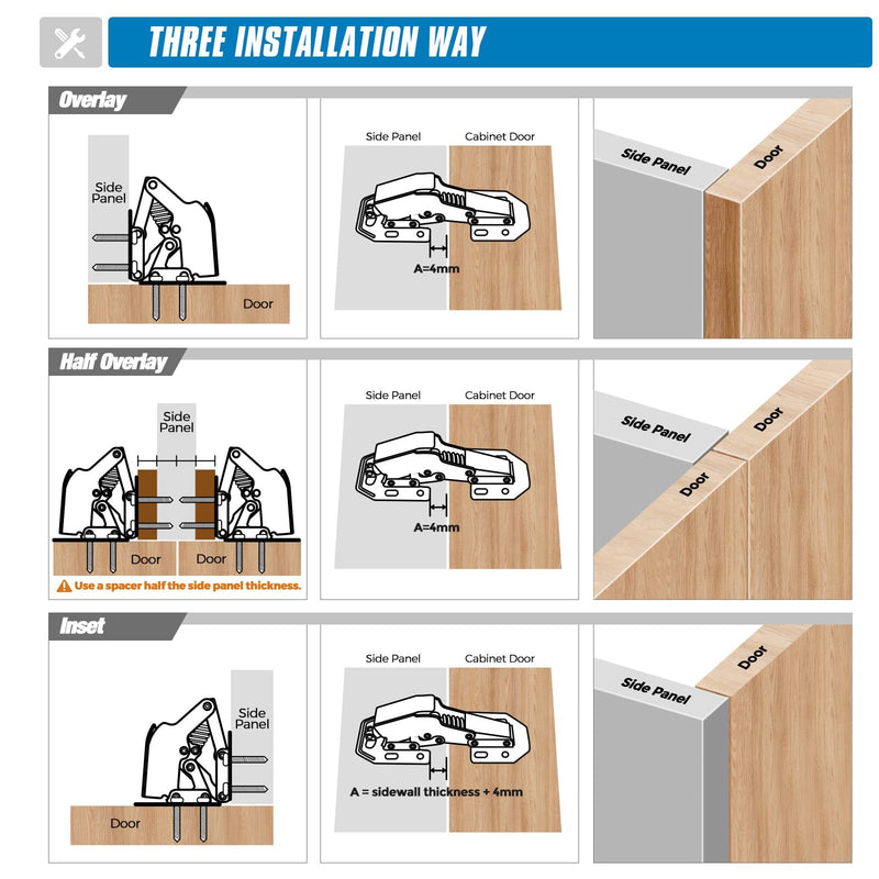 Ravinte 2 Pack Hidden Hinges Soft Close Surface Mount Kitchen Cabinet Hinges, No Pre-drilled for Kitchen Cupboard