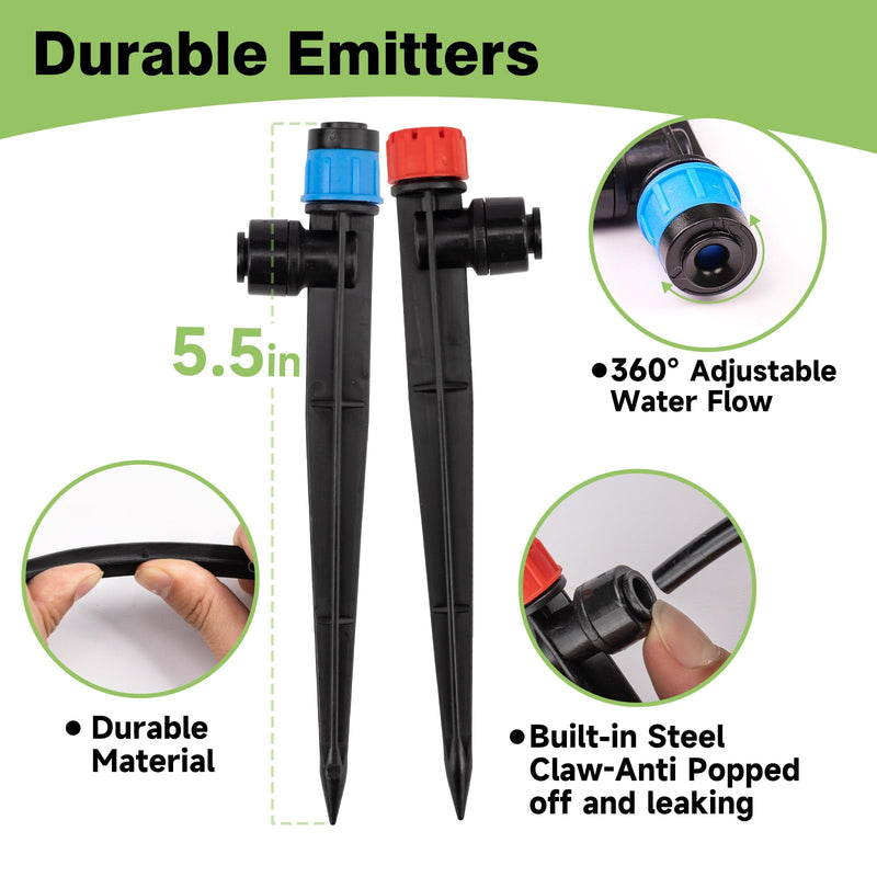 32 Pack New Easy-Connect Drip Emitters Sprays for 1/4" Drip Irrigation Tubing (16 Pcs Quick-Connect Emitters Vortex+16 Pcs Quick-Connect Emitters Stream) (16 Pcs Emitters Vortex + 16 Pcs Emitters Stream)