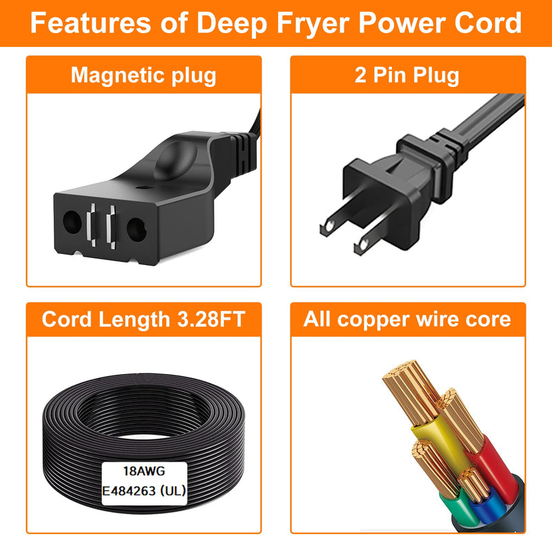 Deep Fryer Cord for Secura,Hamilton Beach, Masterbuilt Butterball Fit with Secura TSAF40DH Deep Fryer,Hamilton Beach Triple Basket Electric Deep Fryer 35034,Masterbuilt Butterball Turkey Power Cord