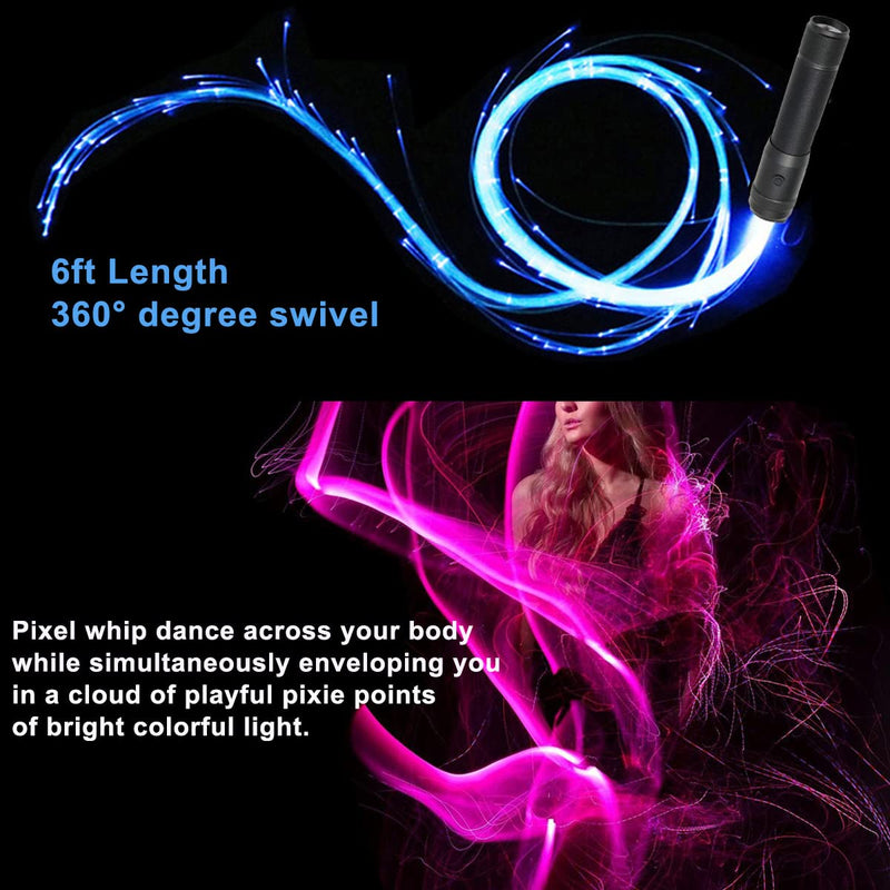 Fiber Optic Dance Whip Rechargeable, AZIMOM Space Whip 6ft 360° Swivel 36Mode Pixel Flow Whip Rave Toy Light Up Whip for Party Dancing EDM Music Festival Show