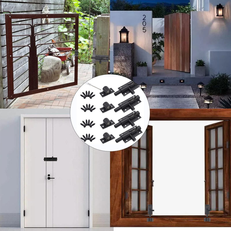 2 Inch Black Slide Barrel Bolt Latch, Aluminum Alloy Slide Door Latch Lock, Heavy Duty Gate Sliding Bolt Latch Lock for Home Yard Garden Door Security, with Screws, 4pcs 4pcs black 2inch