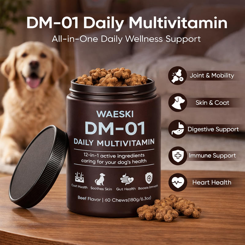 DM-01 Daily Multivitamin, Multivitamin Itch Relief Chews for Dog, Made with 12 Active Ingredients for Hip & Joint, Digestive & Boost Immunity, 60 Chew