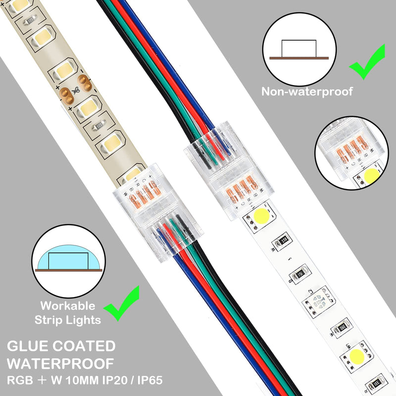 Zhengmy 20 Pack 4 Pin 10mm Solderless LED Strip Connector Transparent Track Lighting LED Pin Connectors with Wire Strip 16.4ft for 5050(4 Pin, 10 mm) 4 Pin, 10 mm
