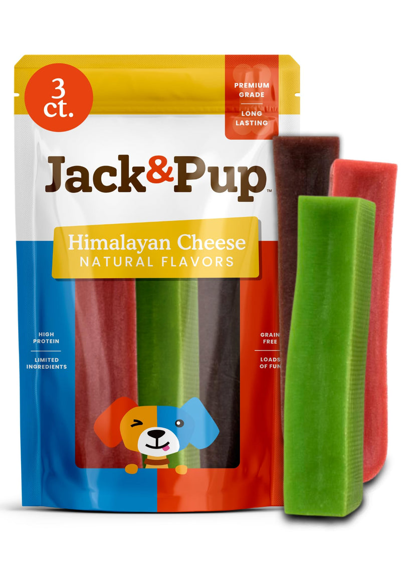Jack&Pup Naturally Flavored Yak Cheese Himalayan Dog Chews | Dog Yak Chews for Large Dogs Aggressive Chewers | Hard Yak Cheese Stick (9oz, 3 Pack) Blueberry, Strawberry, Mint Flavored Cheese