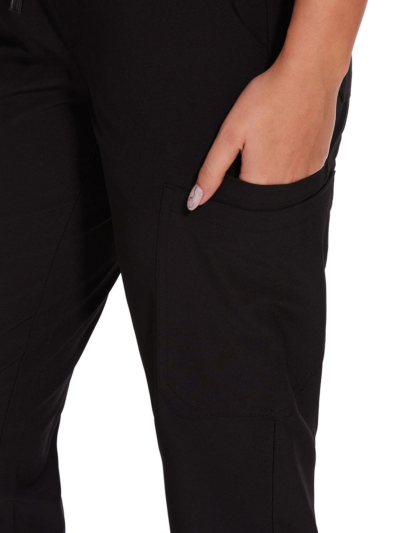 COZYFIT Scrubs for Women - V-Neck Top & Cargo Pants Scrubs Set with 10 Pockets Black Medium