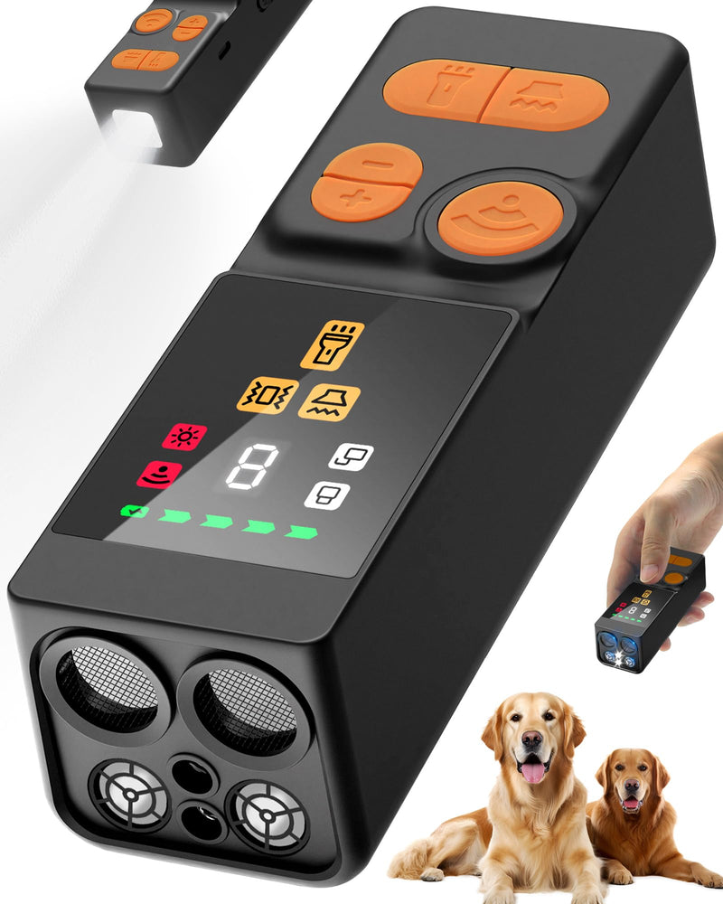 4X Ultrasonic Dog Bark Deterrent Devices, Anti Barking Device for Dogs with 10 Modes, 45FT Range, Rechargeable & Safe Bark Control for Indoor/Outdoor Use (Black+Orange) Black+Orange