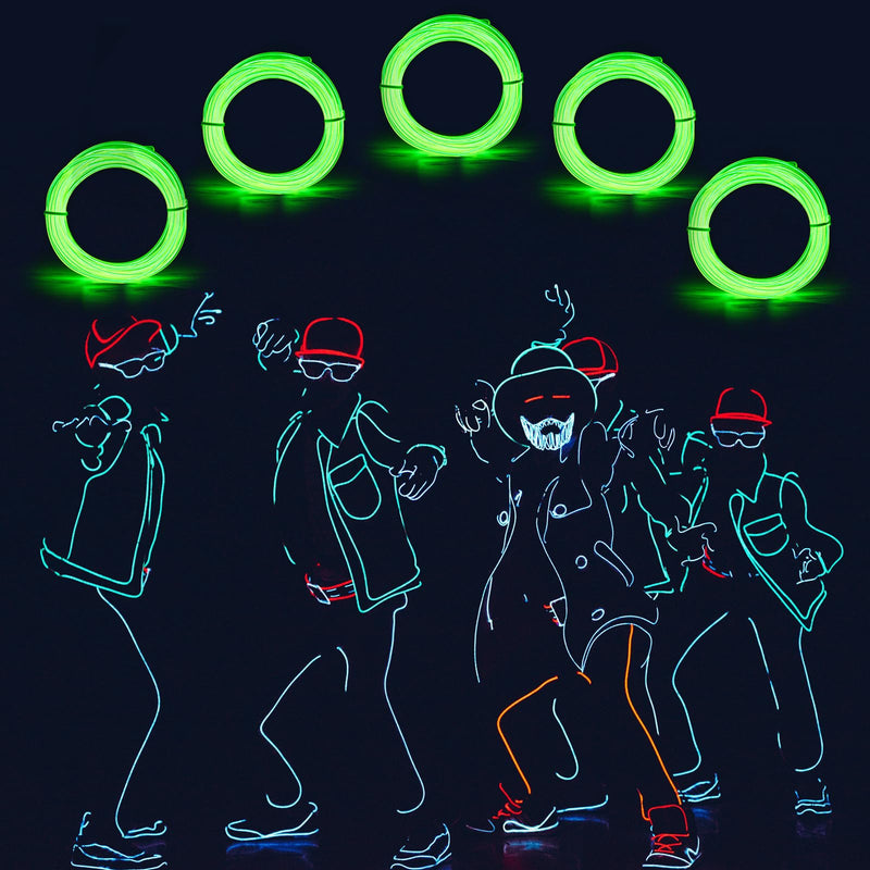 EL Wire Lights Battery Powered 5 by 1 Meter EL Wire Neon Lights 3 Modes 360° Illumination EL Wire Kit Rope Lights Cuttable Electroluminescent Wire for Party DIY Cosplay Costume (Lemon Green) Lemon Green