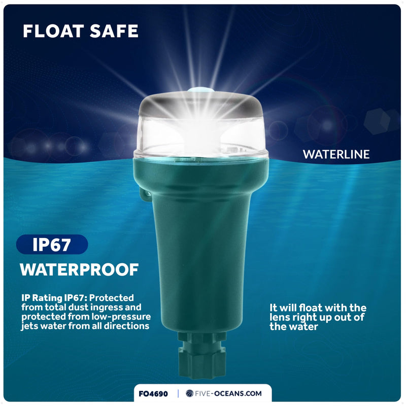 Five Oceans Portable Anchor Light - Stern Lights for Boats, LED Anchor Light and Signal Flashlight Function, 2-Option Base Installation for Inflatable Boat, Small Tender, Canoe, Kayak - FO4690