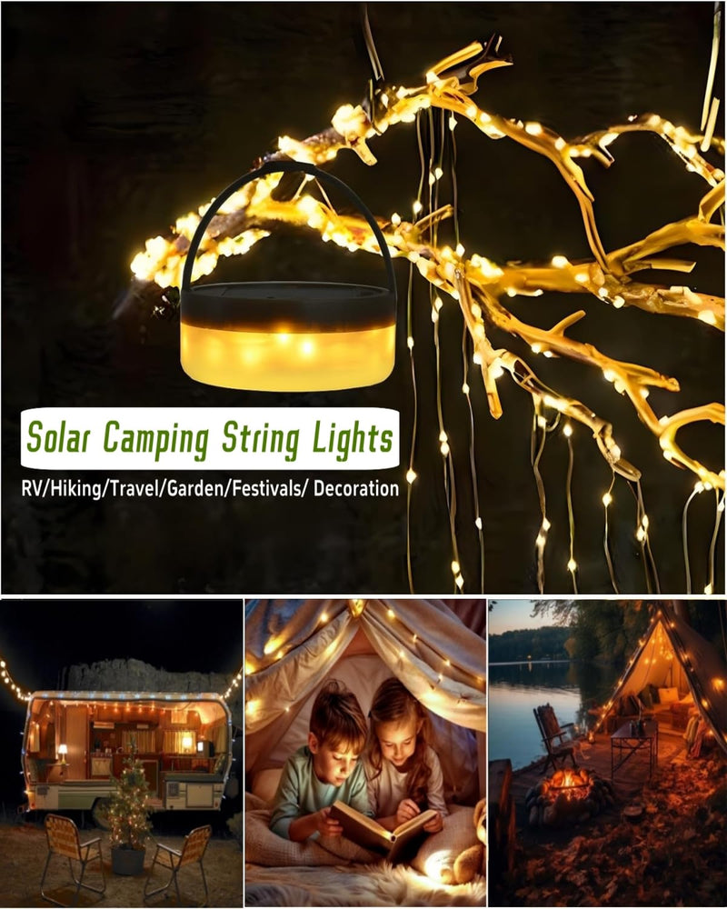 Solar Camping String Lights, 32.8 FT Fairy String Light, 4 in 1 Portable Waterproof Camp Lamp with 8 Lighting Modes, Hanging Rechargeable Tent Lantern for Christmas Decorations Patio Party Essentials