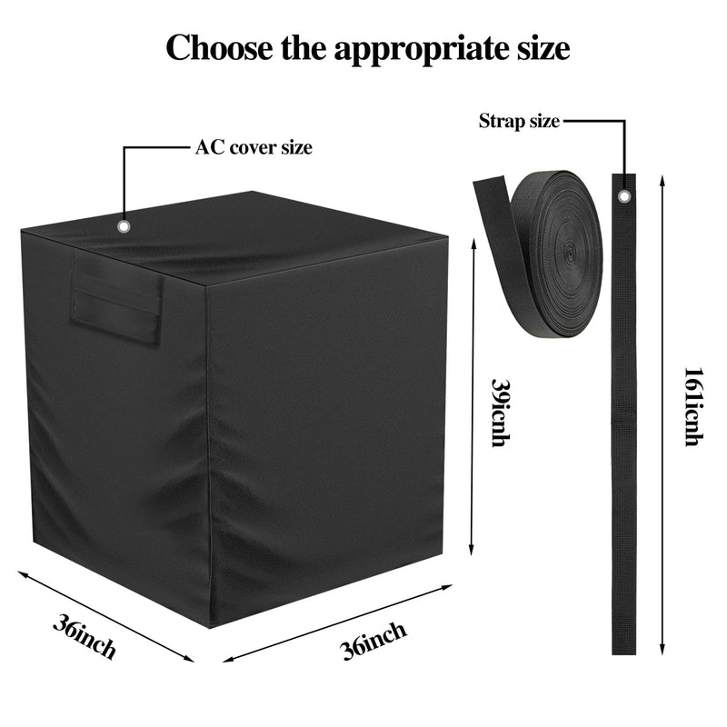 Air Conditioner Cover for Outside Units with Windproof Straps & Reinforced Buckles 420D Heavy Duty Square ac Covers Outdoor Protects HVAC Condenser From Winter Rain Snow Ice Dust Up to 36x36x39 inches 36x36x39inches