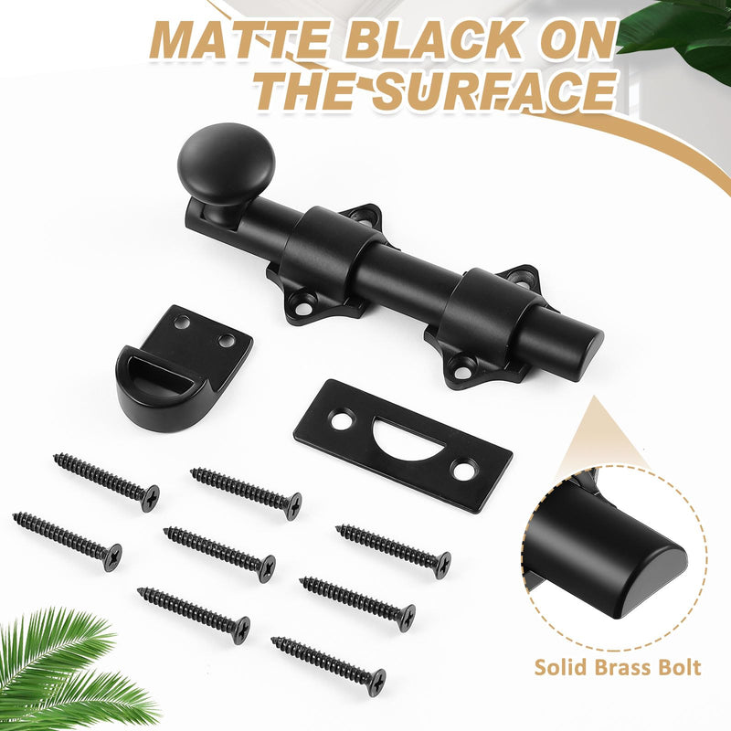 Tandefio 2 Pcs Dutch Door Bolt 4 Inch Surface Bolt Sliding Door Locks Hardware Solid Brass Latch, Attic Latch for Dutch Slide Barn(Black) Black