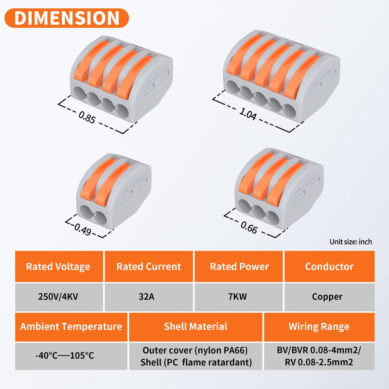 59pcs Lever Wire Connectors Kit Push-in Electrical Connectors Quick Connect Lever Nuts 2/3/4/5 Conductor Combination for 28-12AWG Normal