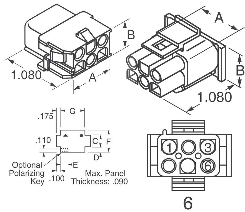 Molex -1 Complete Set - (6 Circuit) w/14-20 AWG, Wire Connector - 2.13mm D, Latch Lock, MLX™