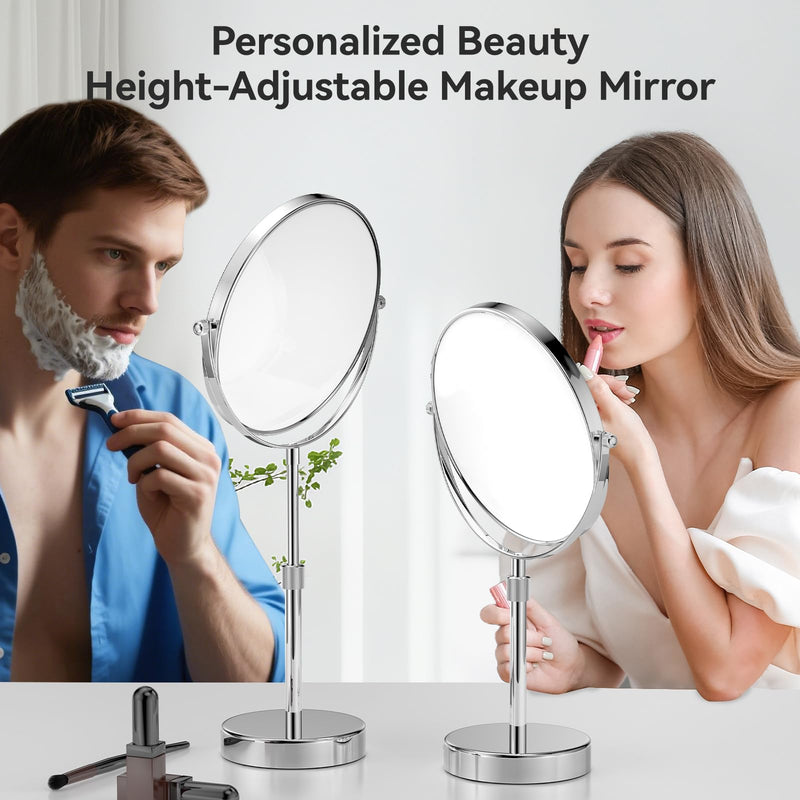 Nicesail Makeup Mirror Tabletop 8 Inch Double-Sided with 7X Magnification, Magnifying Mirror with Pedestal for Shaving Mirror, Height Adjustable for Make up Vainity Table, Chrome Finish (8 Inch, 7X) 19"L x 8"W No Light-chrome-7x