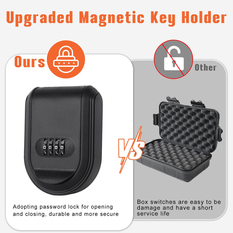 Magnetic Key Box with Combination Lock, Car Key Lock Box with Strong Magnet to Hide Spare Keys Indoors, Outdoors, Magnetic Key Holder for Under Car (Black) Black