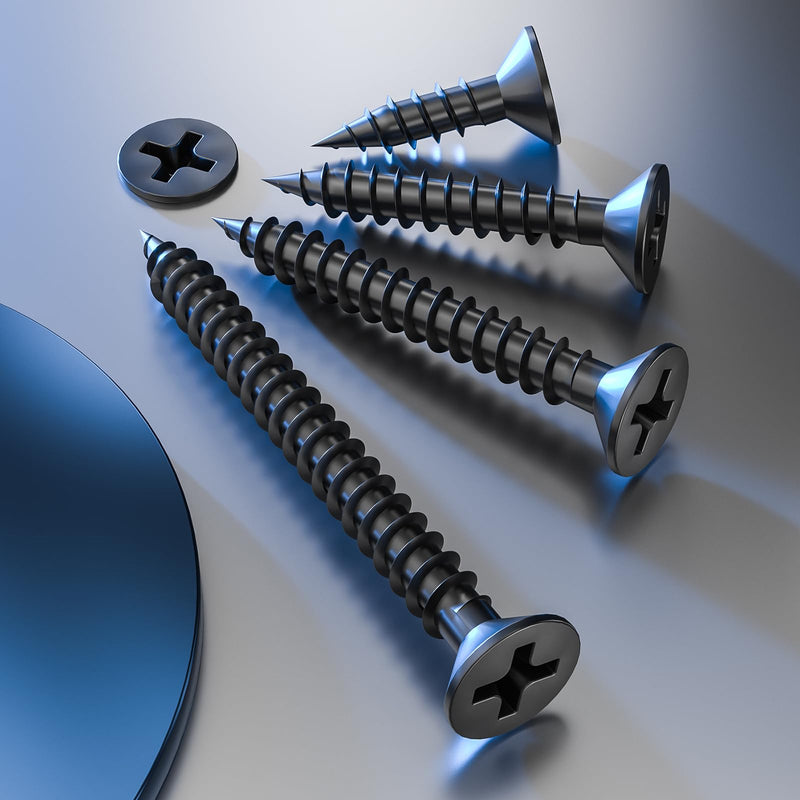 (300Pcs) #8x1-1/2" Black Wood Screw Quick Metal Self Tapping Flat Head #8x1-1/2"